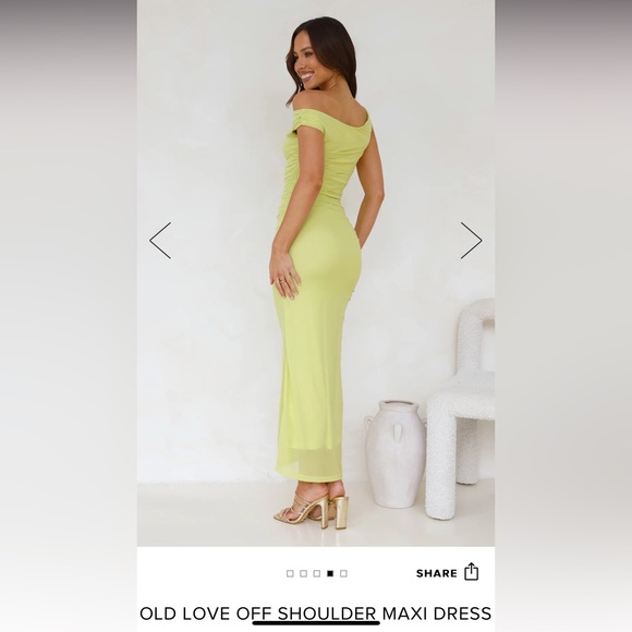husshandco / Hello Molly OLD LOVE OFF SHOULDER MAXI DRESS LIME size small - Picture 1 of 5